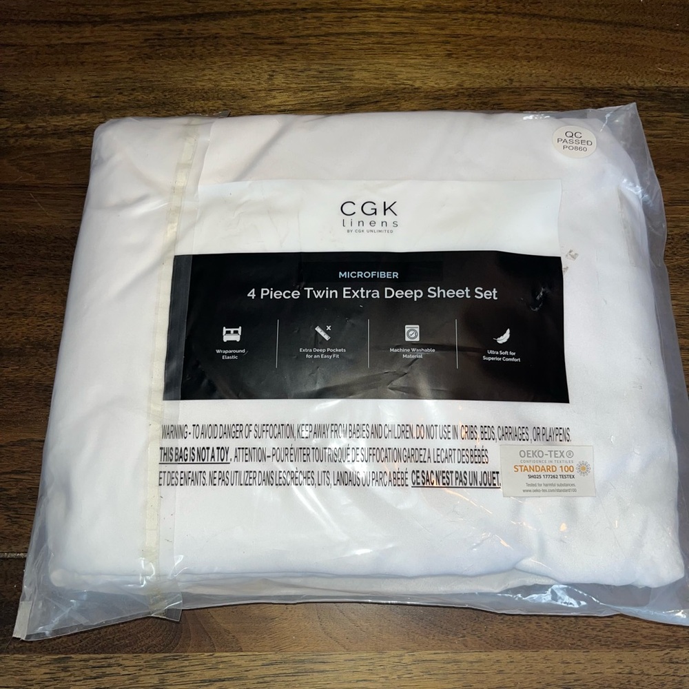 CGK Linens Microfiber 4 Piece Twin Extra Deep Sheet Set New